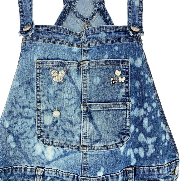 Upcycled Denim Overalls Jeans Womens Size Small Handmade Floral Blue Stretch - Picture 3 of 12